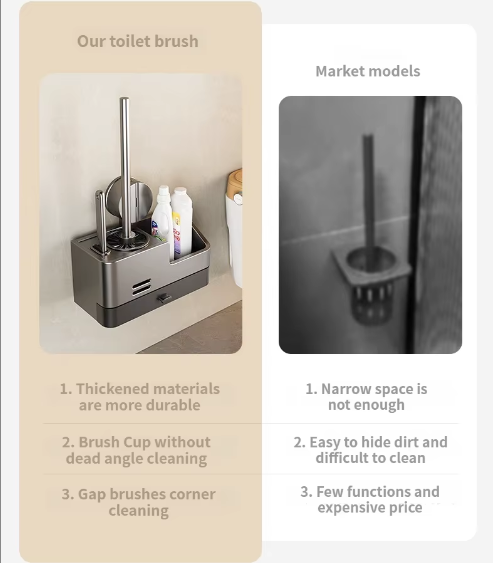 Wall-Mounted Bathroom Storage Rack With Suction Cup Toilet Brush No Drilling Required - New Toilet Brush For Spotless Cleaning