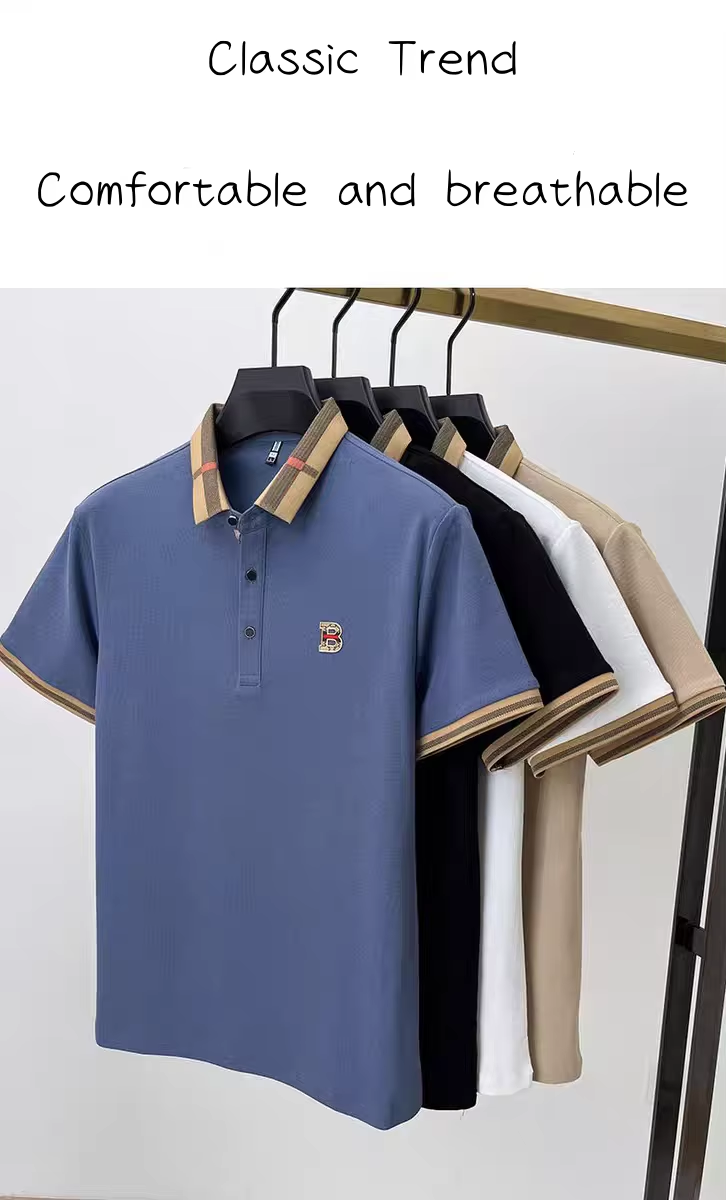 My Store Luxury brand logo short sleeve blue polo shirt men summer new high-end silk cotton breathable Paul T-shirt fashion casual men's wear
