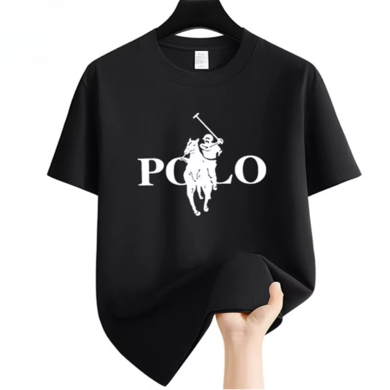 My Store Men's Summer Fashion Brand Black Clothing Casual Business Shorts Loose Sleeve Versatile Round Neck T-Shirt Breathable T-Shirt
