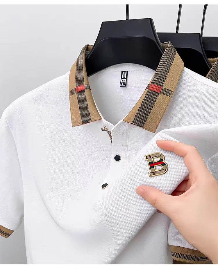 My Store Luxury brand logo short sleeve white polo shirt men summer new high-end silk cotton breathable Paul T-shirt fashion casual men's wear