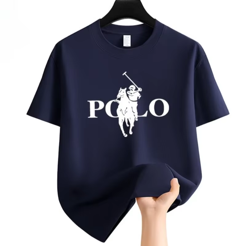 My Store Men's Summer Fashion Brand Blue Clothing Casual Business Shorts Loose Sleeve Versatile Round Neck T-Shirt Breathable T-Shirt