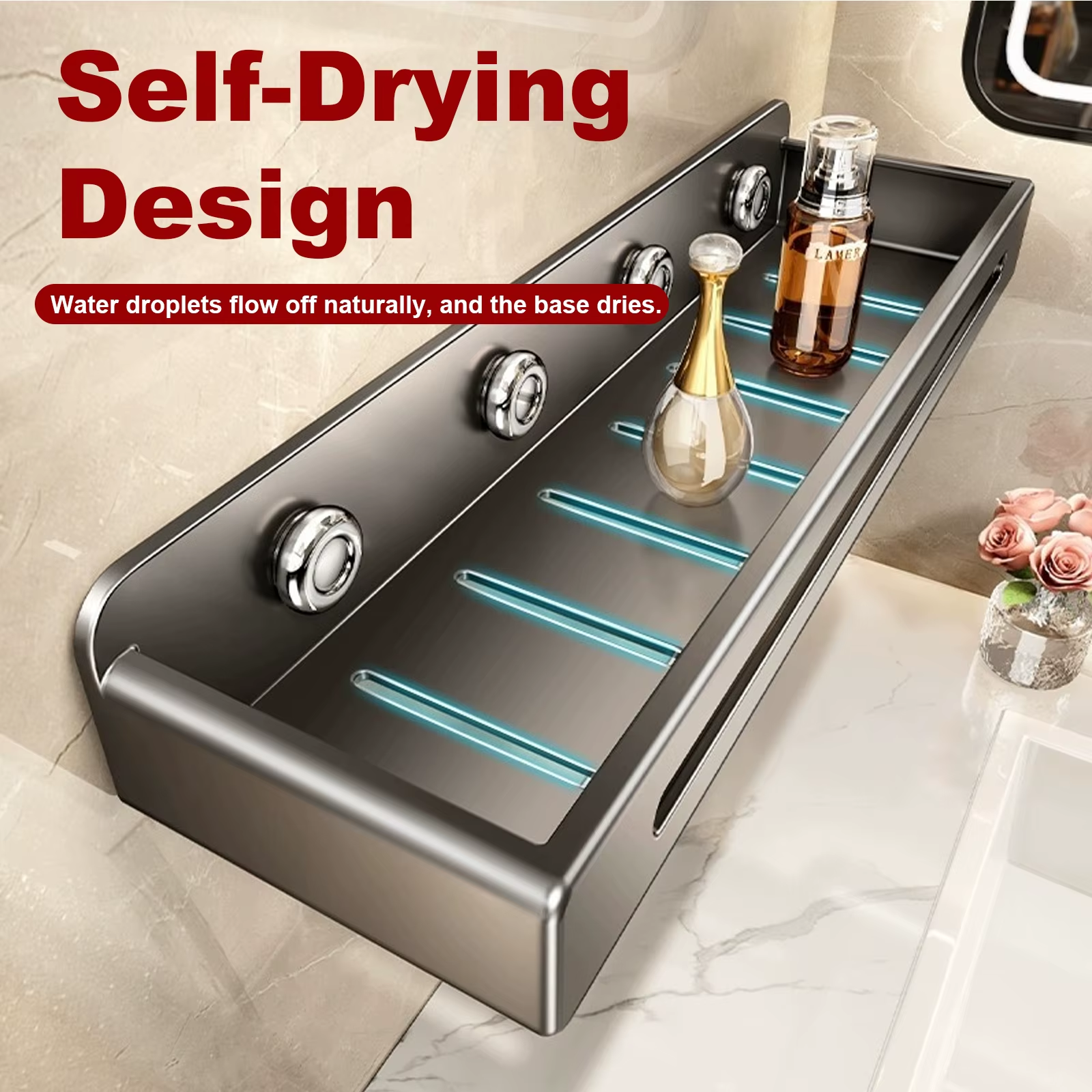 Wall Mount Bathroom Rack Bathroom Shelf Toilet Stainless Steel No Drill Hanging Rack Bathroom Organizer Hang for Kitchen Sink