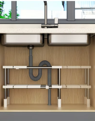 Adjustable Under Sink Storage Rack,Expandable Kitchen & Bathroom Cabinet Organizer, Durable Space-Saving Multi-Layer Pot Holder