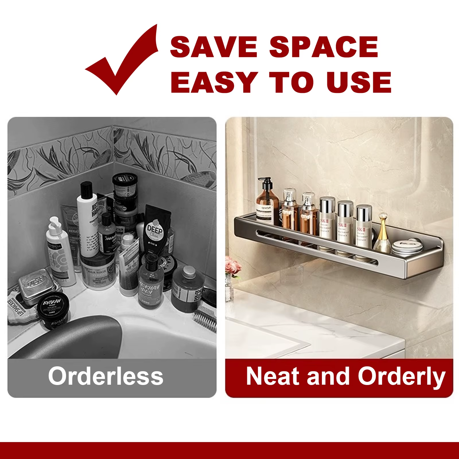 Wall Mount Bathroom Rack Bathroom Shelf Toilet Stainless Steel No Drill Hanging Rack Bathroom Organizer Hang for Kitchen Sink